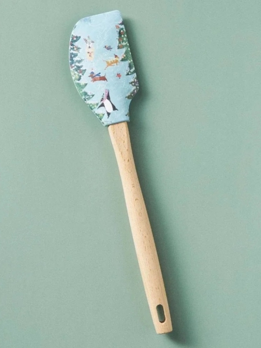 Anthropologie HOLIDAY SKATE SILICONE SPATULA Dogs Penguins Cats Birds Christmas